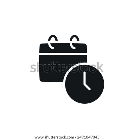 Deadline. Calendar, clock simple glyph icon. Vector solid isolated black illustration.