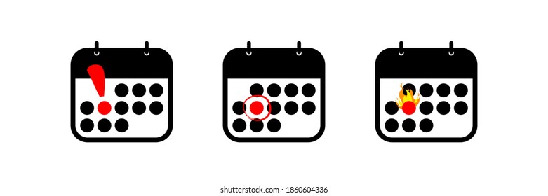 Deadline calendar icon set, vector collection of date reminder flat symbol illustration.
