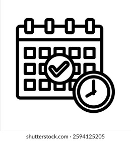 Deadline Check Line Vector Illustration On White Background.