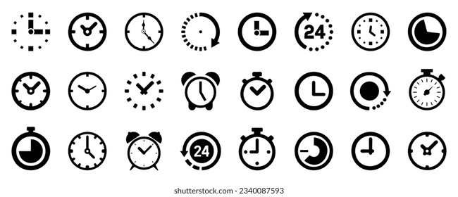 Deadline clock icon collection. Set of stopwatch, time, clock icons