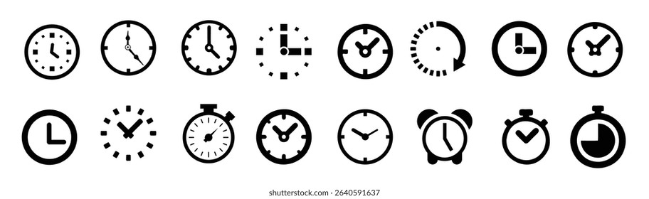 Deadline clock icon collection. Set of stopwatch, time, clock icons