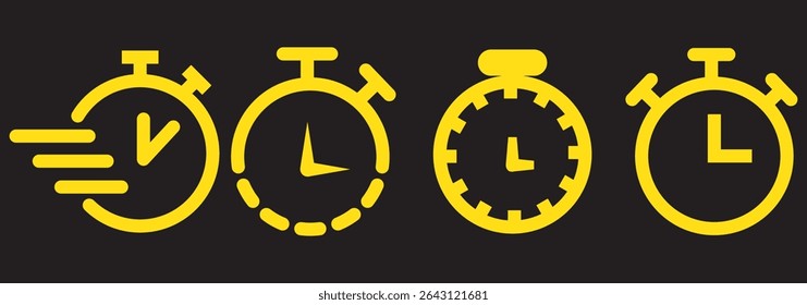 Deadline clock icon collection. Set of stopwatch, time, clock icons. Time Management Made Easy A Comprehensive Timer Icon Collection. Timers line icon set. Timer Stopwatch. 