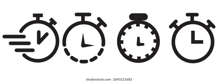 Deadline clock icon collection. Set of stopwatch, time, clock icons. Time Management Made Easy A Comprehensive Timer Icon Collection. Timers line icon set. Timer Stopwatch. 