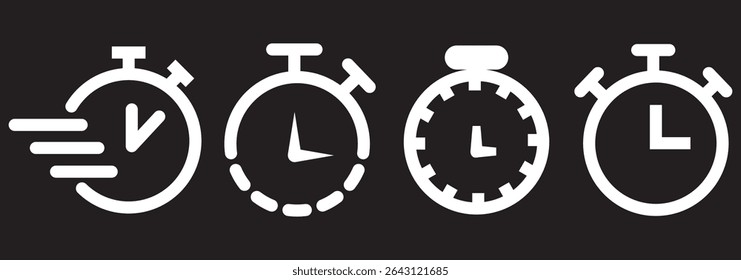 Deadline clock icon collection. Set of stopwatch, time, clock icons. Time Management Made Easy A Comprehensive Timer Icon Collection. Timers line icon set. Timer Stopwatch. 