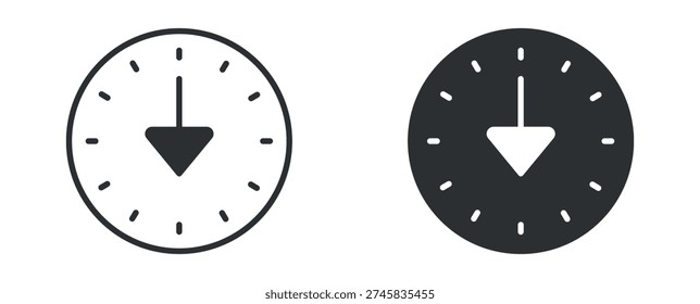  Deadline Clock Icon Set, Time Limit Down Arrow Line and Solid Vector Illustration