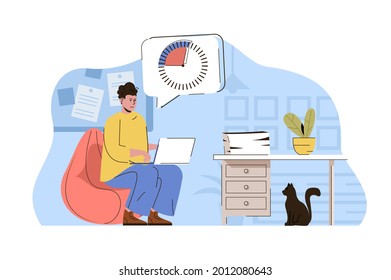 Deadline is coming concept. Employee working and trying to complete task on time situation. Work stress people scene. Vector illustration with flat character design for website and mobile site