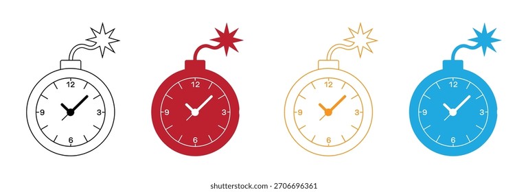 Concepto de fecha límite, hora del reloj con bomba. Plantilla de icono de contorno de Vector