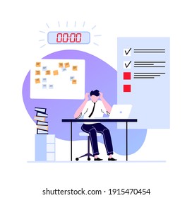 Deadline concept, employee busy and hurry finish work. Illustration character at workplace feel stress, manager office employee try work done in time vector