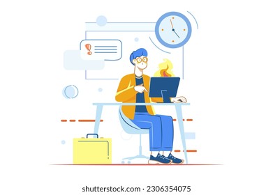 Deadline concept with people scene in the flat cartoon style. An office worker tries to quickly complete all tasks before the deadlines. Vector illustration.