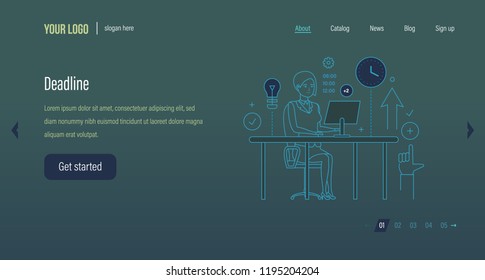 Deadline concept. Project time management, process control. Task management, avoidance of deadlines, business planning. Project plan schedule. Website template design, mobile app. Vector illustration.