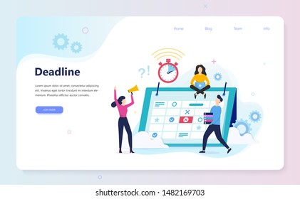 Deadline concept set. Idea of many work and few time. Employee in a hurry. Panic and stress in office. Business problems. Vector illustration in flat style