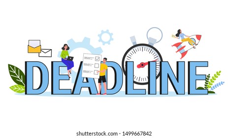 Deadline concept set. Idea of many work and few time. Business problems. Vector illustration in cartoon style