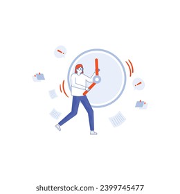 Deadline concept. Stressed employees working overtime. Tired workers Deadline time bomb. Time management, manager pressure at workplace, Freelance programmer struggling with the deadline.