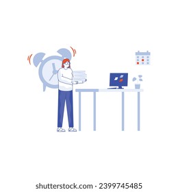 Deadline concept. Stressed employees working overtime. Tired workers Deadline time bomb. Time management, manager pressure at workplace, Freelance programmer struggling with the deadline.