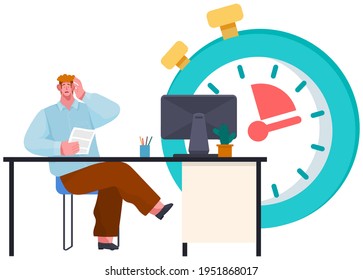 Deadline-Konzept mit gestressten Büroangestellten. nervöser Mitarbeiter des Unternehmens, der wegen des Projekts besorgt ist