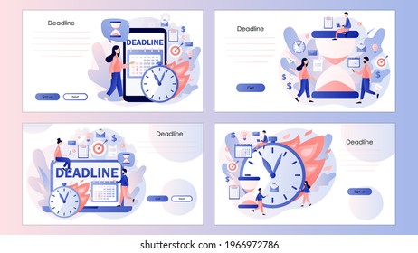 Deadline concept. Time management. Productivity, organization workflow, effective time spending. Teamwork.Screen template for landing page, template, ui, web, mobile app, poster, banner, flyer. Vector