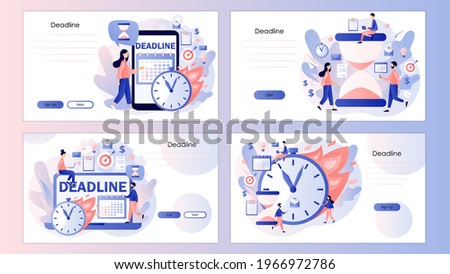 Deadline concept. Time management. Productivity, organization workflow, effective time spending. Teamwork.Screen template for landing page, template, ui, web, mobile app, poster, banner, flyer. Vector
