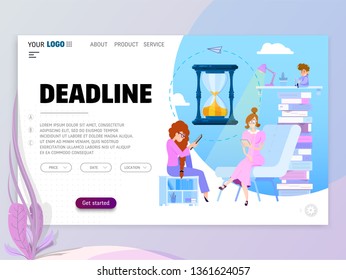 Deadline - concept , tiny people around devices tablet, laptop and hourglass