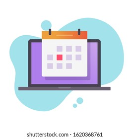 Deadline date or event on calendar on laptop computer vector flat cartoon, idea of time management technology, on-line organizer or web planner isolated