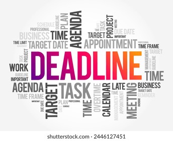 Deadline - a date or time before which something must be done, word cloud concept for presentations and reports