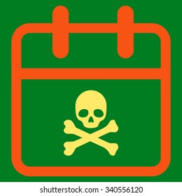 Deadline Date vector icon. Style is bicolor flat symbol, orange and yellow colors, rounded angles, green background.