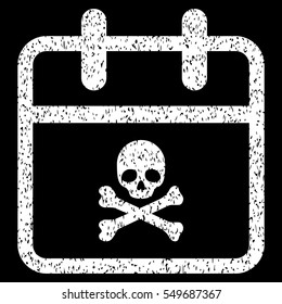 Deadline Day grainy textured icon for overlay watermark stamps. Flat symbol with unclean texture. Dotted vector white ink rubber seal stamp with grunge design on a black background.