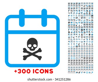 Deadline Day vector icon with additional 300 date and time management pictograms. Style is bicolor flat symbols, blue and gray colors, rounded angles, white background.