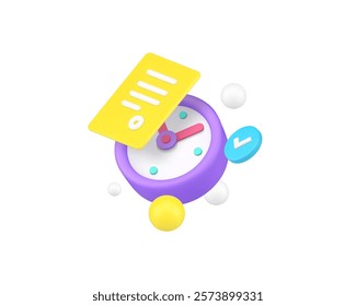 Deadline to do list reminder time management productivity 3d icon realistic vector illustration. Efficiency work organization and planning job process optimization strategy workflow