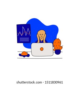 Deadline and employee in panic, alarm, overload. Failure of deadline. Vector illustration