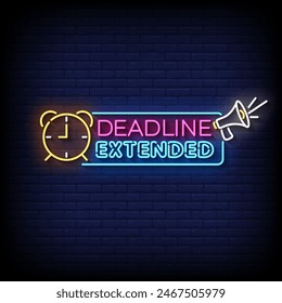 deadline extended neon Sign on brick wall background vector