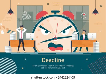 Deadline Fail Flat Vector Banner Template with Stressed Office Workers, Company Nervous Employees Worried Because of Project Deadline Miss, Troubles on Work, Mistake in Business Documents Illustration