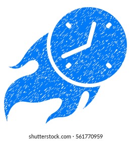 Deadline Fire grainy textured icon for overlay watermark stamps. Flat symbol with scratched texture. Dotted vector blue ink rubber seal stamp with grunge design on a white background.