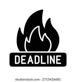 Ilustración vectorial de la etiqueta del fuego de la fecha límite, icono sólido del estilo