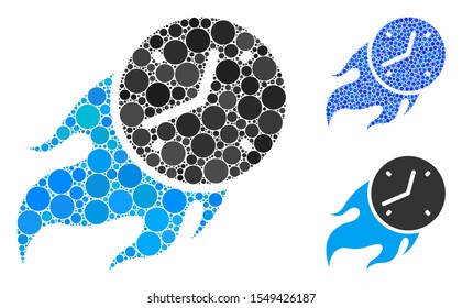 Deadline fire mosaic of round dots in variable sizes and color hues, based on deadline fire icon. Vector small circles are combined into blue mosaic.