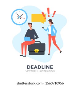 Deadline. Flat design. Time management. Business people. Vector illustration