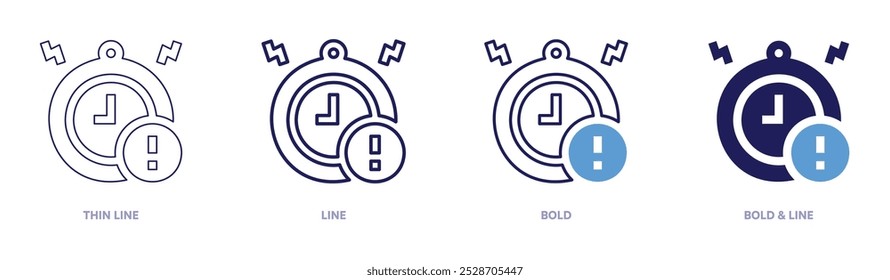 Deadline-Symbol in 4 verschiedenen Stilen. Dünne Linie, Linie, Fett und Fette Linie. Duotone-Stil. Bearbeitbarer Strich.