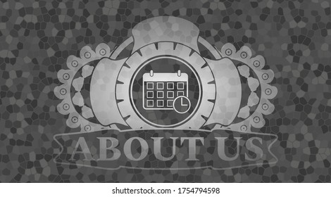 deadline icon and About us text grey stone wall badge. Rock classic background. Illustration. 