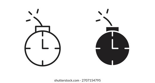 Icono de fecha límite en un diseño de Vector de trazo negro y versión sólida plana sobre fondo blanco