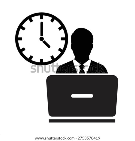 Deadline icon. Businessman or worker working on a laptop. Hurry and pressure for humans. Office worker on time. Part-time. Vector illustration.