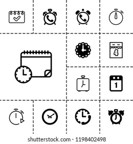 Deadline icon. collection of 13 deadline filled and outline icons such as alarm, clock alarm, wall clock, 1st day calendar. editable deadline icons for web and mobile.