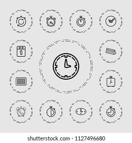 Deadline icon. collection of 13 deadline outline icons such as alarm, wall clock, 1st day calendar, calendar. editable deadline icons for web and mobile.