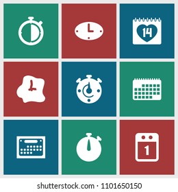 Deadline icon. collection of 9 deadline filled icons such as 14 date, wall clock, 1st day calendar, calendar. editable deadline icons for web and mobile.