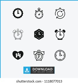 Deadline icon. collection of 9 deadline filled and outline icons such as wall clock, sundial, clock alarm, stopwatch, 14 date. editable deadline icons for web and mobile.