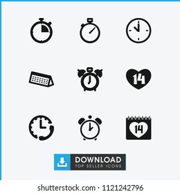 Deadline icon. collection of 9 deadline filled icons such as clock alarm, 14 date, calendar, stopwatch, alarm. editable deadline icons for web and mobile.