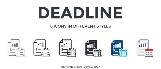 Deadline Icon In Different Style Vector Illustration. Designed In Thin Line, Regular Line, Bold Line, Glyph, Color Fill, And Flat Style Can Be Used For Web