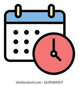 Deadline icon flat line style illustration representing time limits and project scheduling, suitable for productivity, planning, and business-related projects