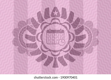 icono de fecha límite dentro del emblema ondulado rosa. Curva el delicado fondo. Ilustración vectorial. 