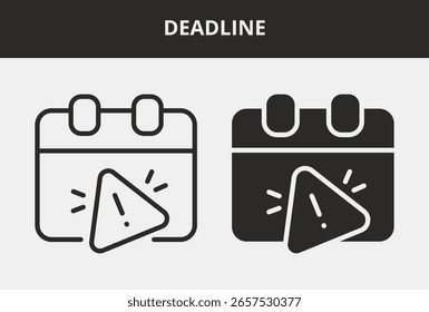 Deadline Icon Set Double Style Collection. Contains Outline and Glyph Style Icons. Deadline Outline and Glyph Style Icon Collections