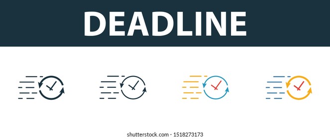 Deadline icon set. Premium simple element from startup icons collection. Set of deadline icon in filled, outline, colored and flat styles.