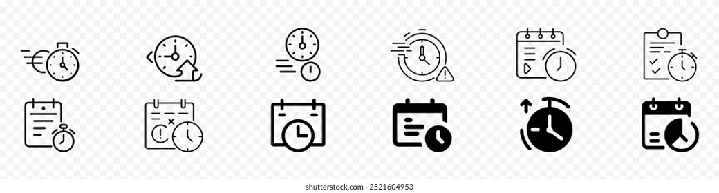 Deadline icon set, timeline icon set, time management icon, schedule icon, Deadline, calendar notification, reminder organizer.  icons related to time management